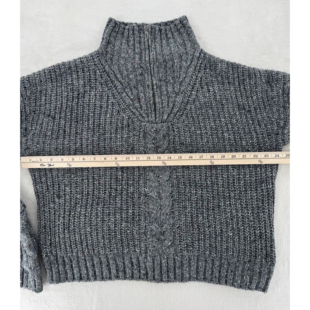 PrAna Womens Gray Cableknit Sweater Wool Blend Mock Neck 1/4 Zip M Cabincore - Picture 10 of 11